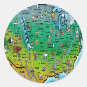 USA Cartoon Map Runder Aufkleber