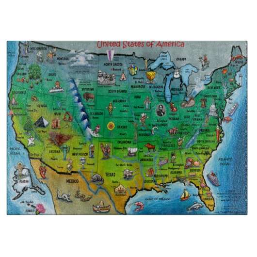 USA Cartoon Map Schneidebrett (Vorderseite)