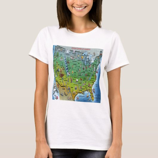 USA Cartoon Map T-Shirt (Vorderseite)