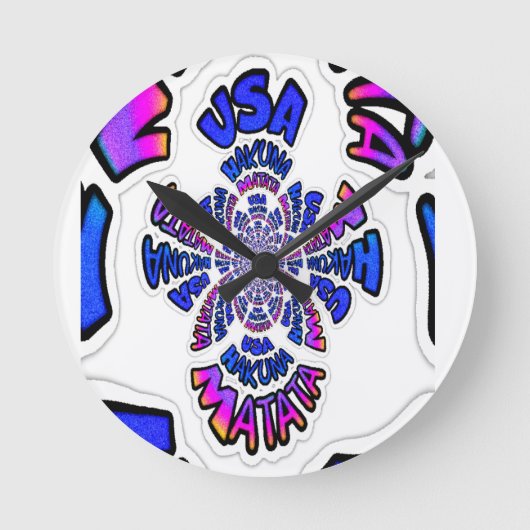 USA Celebration: Lieblicher Spaß Text Dynamic Art Runde Wanduhr (Vorderseite)