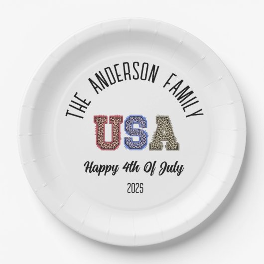 USA Cheetah Print Personalisiert Wiedersehen Name Pappteller (Vorderseite)