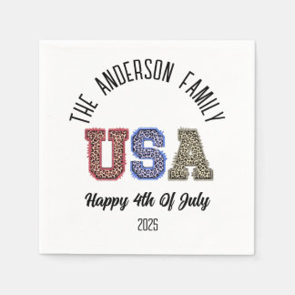 USA Cheetah Print Personalisiert Wiedersehen Name Serviette