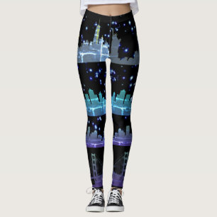 USA City Skylines Silver Nightlife mit Stars Leggings