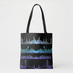 USA City Skylines Silver Nightlife Tasche