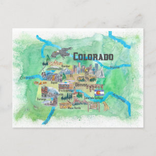 USA Colorado Staat Travel Poster Illustriert Art Postkarte