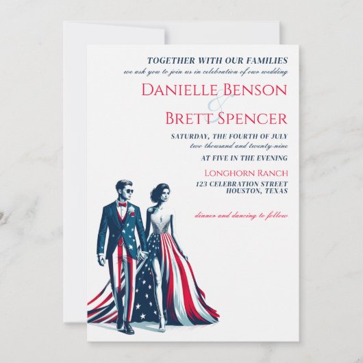 USA Couple Wedding Einladung (Vorderseite)