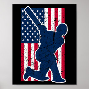 Usa Cricket Kricketspieler Amerika-Flagge Crickets Poster