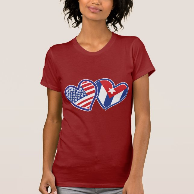 USA CUBA Flag Hearts T-Shirt (Vorderseite)