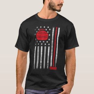 USA Curler Broom Winter Ice Sports American Flag C T-Shirt