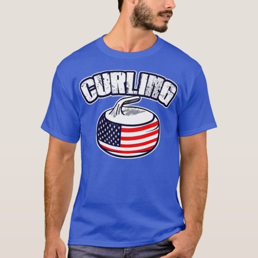 USA Curling American Flag Curler T-Shirt (Vorderseite)