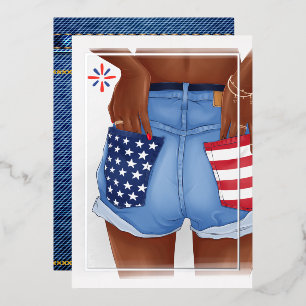 USA Denim Girl Birthday Party Foil Einladung