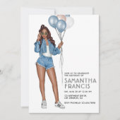 USA Denim themed Girl Birthday Party Einladung (Vorderseite)