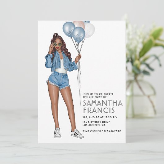 USA Denim themed Girl Birthday Party Einladung (Stehend Vorderseite)