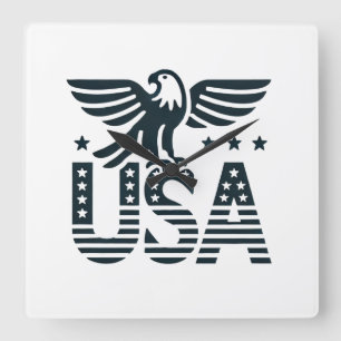 USA Eagle Patriotic Design - US Flagge Style Quadratische Wanduhr