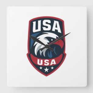 USA Eagle Sports Wappen Quadratische Wanduhr