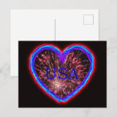 USA Electric Heart Fireworks Design Postkarte (Vorne/Hinten)