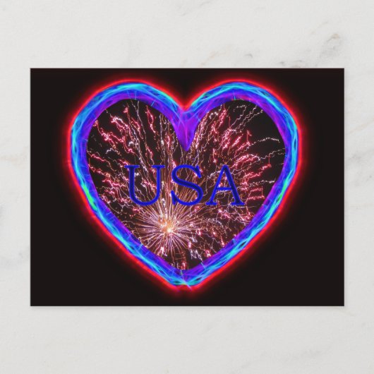 USA Electric Heart Fireworks Design Postkarte (Vorderseite)