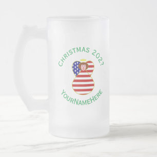 USA Engel Rotes Haar Weihnachtsflagge Personalisie Mattglas Bierglas