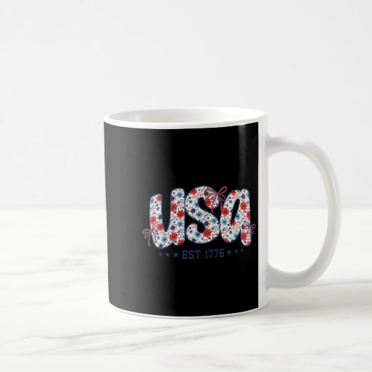 Usa Est 1776 Coquette Bow 4th Of July Usa Floral G Kaffeetasse (Rechts)