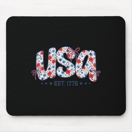Usa Est 1776 Coquette Bow 4th Of July Usa Floral G Mousepad (Vorne)
