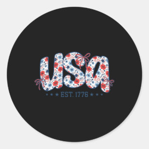 Usa Est 1776 Kokette Schleife 4. Juli Usa Floral G Runder Aufkleber