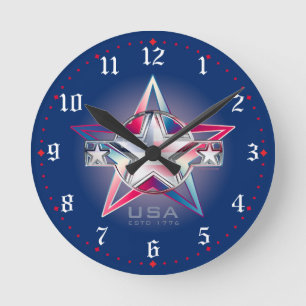 USA Estd. 1776 Star Runde Wanduhr