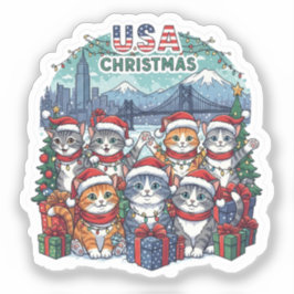 USA-Feiertags-Katzen – Süßer Weihnachtsaufkleber m Aufkleber