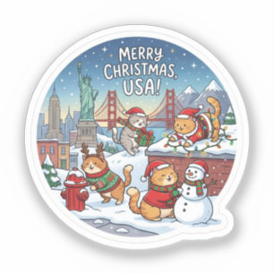 USA-Feiertagskatzen – Süßer Weihnachtssticker mit Aufkleber