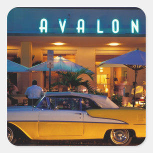 USA, FL, Miami, South Beach bei Nacht. Quadratischer Aufkleber