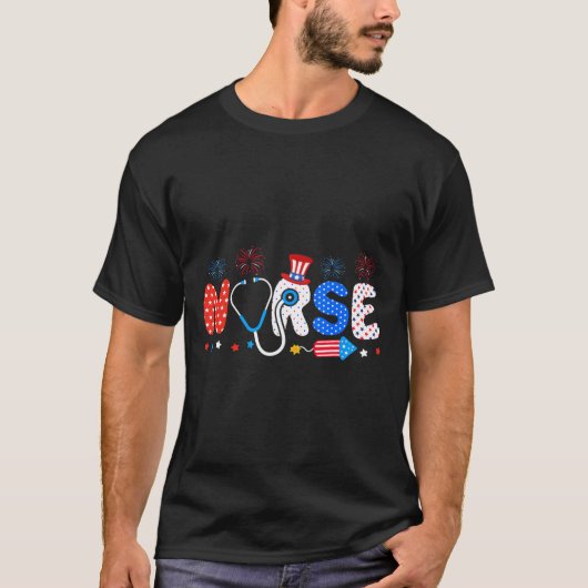 Usa Flag 4. Juli Nursing Stethoscope Patriotic T-Shirt (Vorderseite)