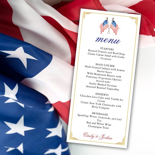 USA Flag 4. Juli Patriotic Wedding Menu Menükarte