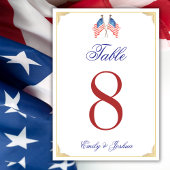 USA Flag 4. Juli Patriotic Wedding Menu Tischnummer