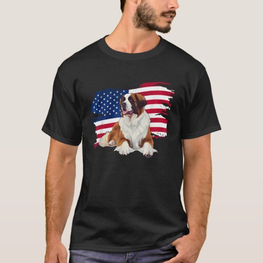 USA Flag 4th July American Patriotic Saint Bernard T-Shirt (Vorderseite)