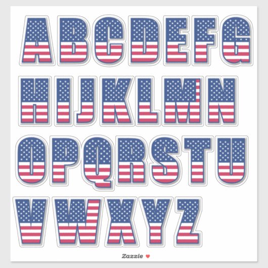 USA Flag Alphabet Muster Schriftart Aufkleber (Blatt)