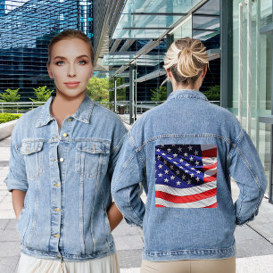 USA Flag America Red White Blue Patrioens Womens Jeansjacke