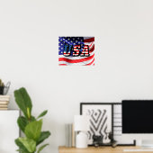 USA Flag America Red White Blue Small Poster (Heimbüro)
