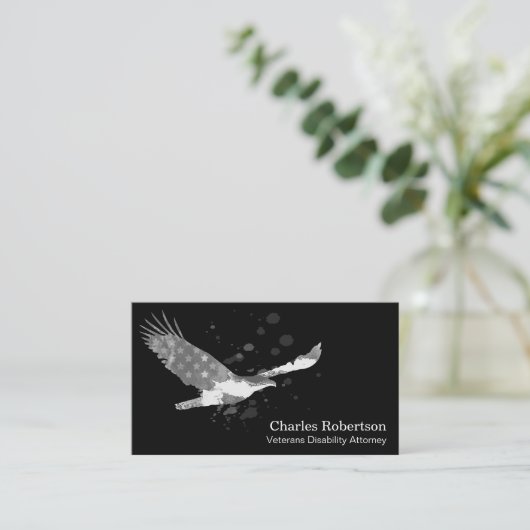 *~* USA Flag American Eagle Gray Gray on Black Visitenkarte (Stehend Vorderseite)