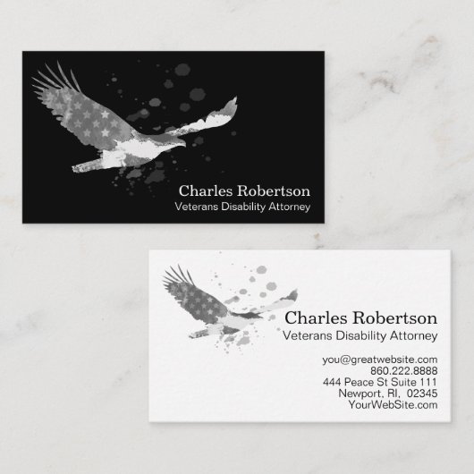 *~* USA Flag American Eagle Gray Gray on Black Visitenkarte (Vorne/Hinten)
