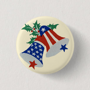 USA Flag American Patriotic Christmas Bells Art Button