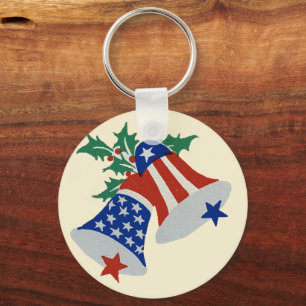 USA Flag American Patriotic Christmas Bells Art Schlüsselanhänger