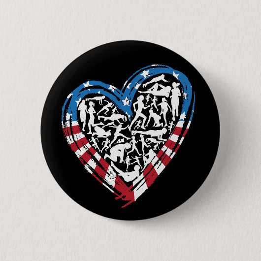 USA Flag American Runner - Running Heart Button (Vorderseite)