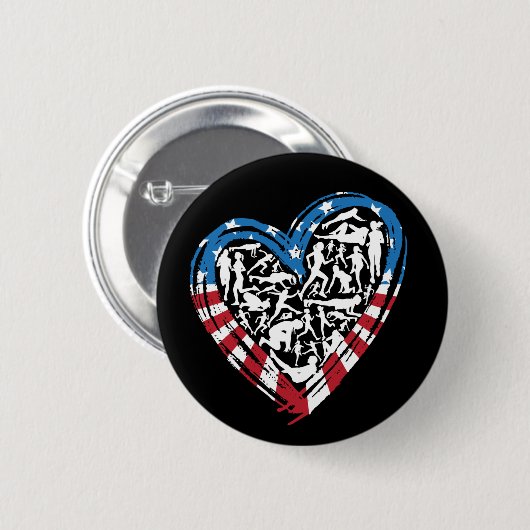 USA Flag American Runner - Running Heart Button (Vorne & Hinten)