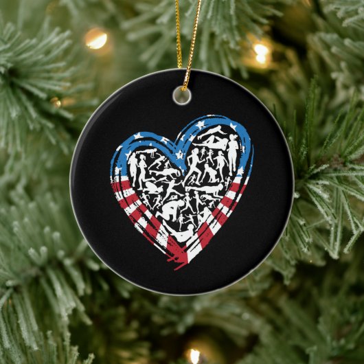 USA Flag American Runner - Running Heart Keramik Ornament (Baum)
