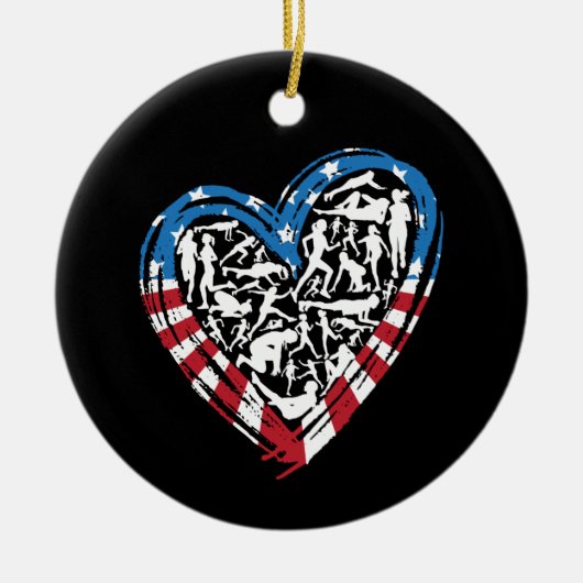 USA Flag American Runner - Running Heart Keramik Ornament (Vorne)