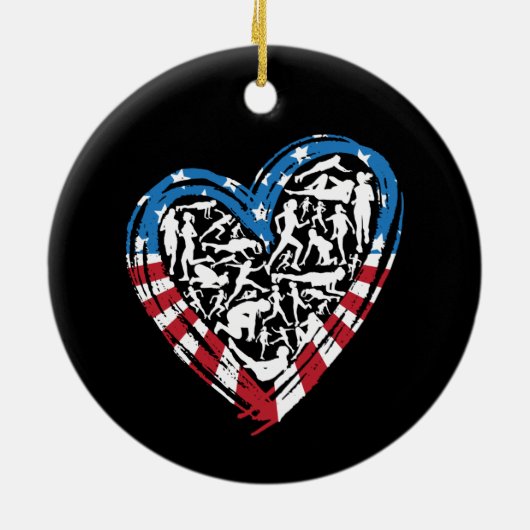 USA Flag American Runner - Running Heart Keramik Ornament (Hinten)