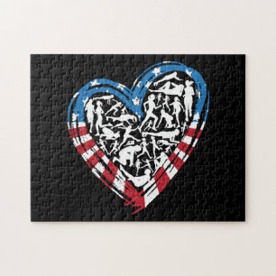 USA Flag American Runner - Running Heart Puzzle