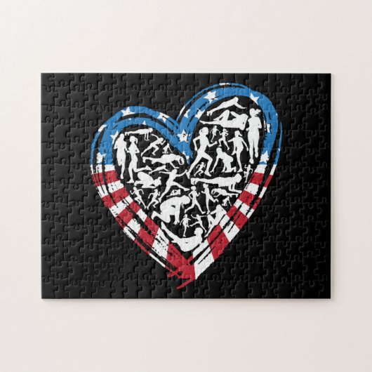 USA Flag American Runner - Running Heart Puzzle (Horizontal)