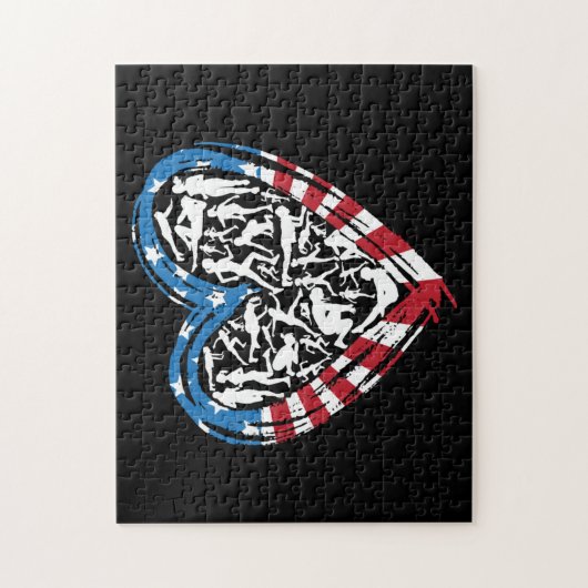 USA Flag American Runner - Running Heart Puzzle (Vertikal)