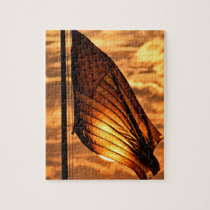 USA Flag bei Sunset - 8x10 - 110 Stk. Jigsaw Puzzl Puzzle