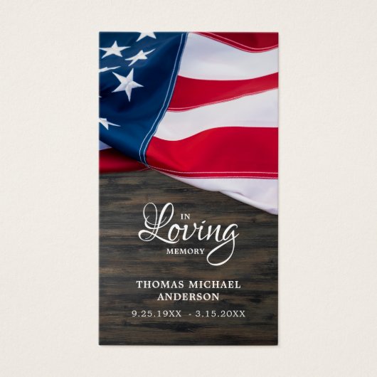 USA Flag Beileid Memorial Funerary Prayer Card (Vorderseite)